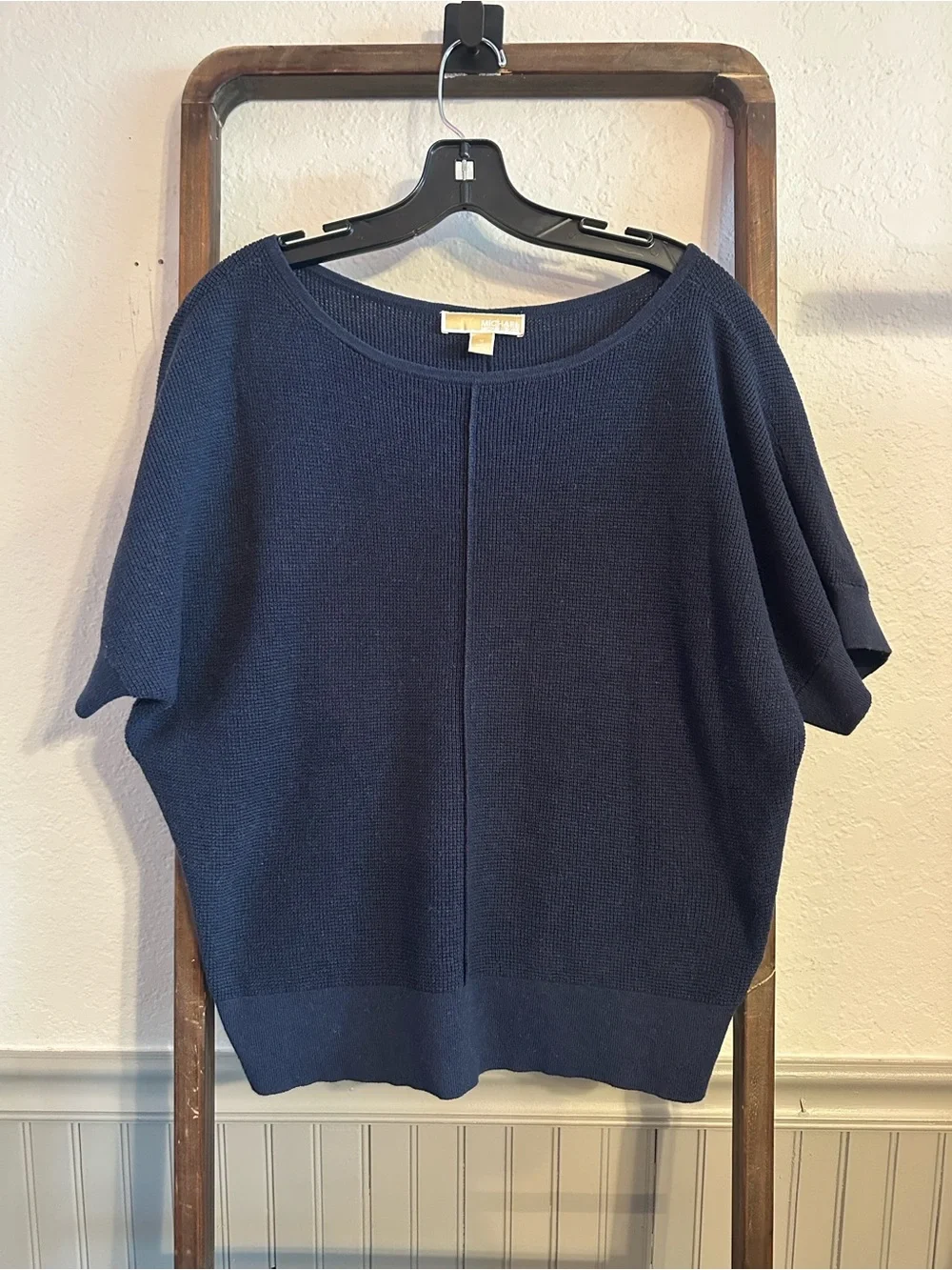 Michael Kors Navy Short-Sleeve Crewneck Knit Sweater